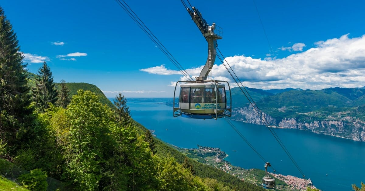 cable-car cabins with lake view