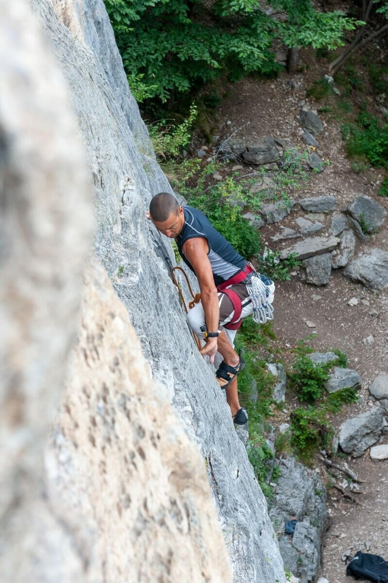 climbing on vertical slab