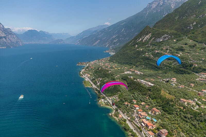 panoramic view over the lake from the paragliding