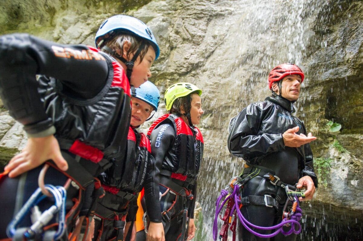 Family Canyoning, children with mountain gu